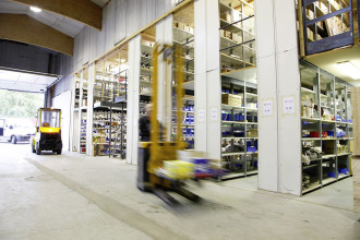 Warehouse with spare parts for deck crane